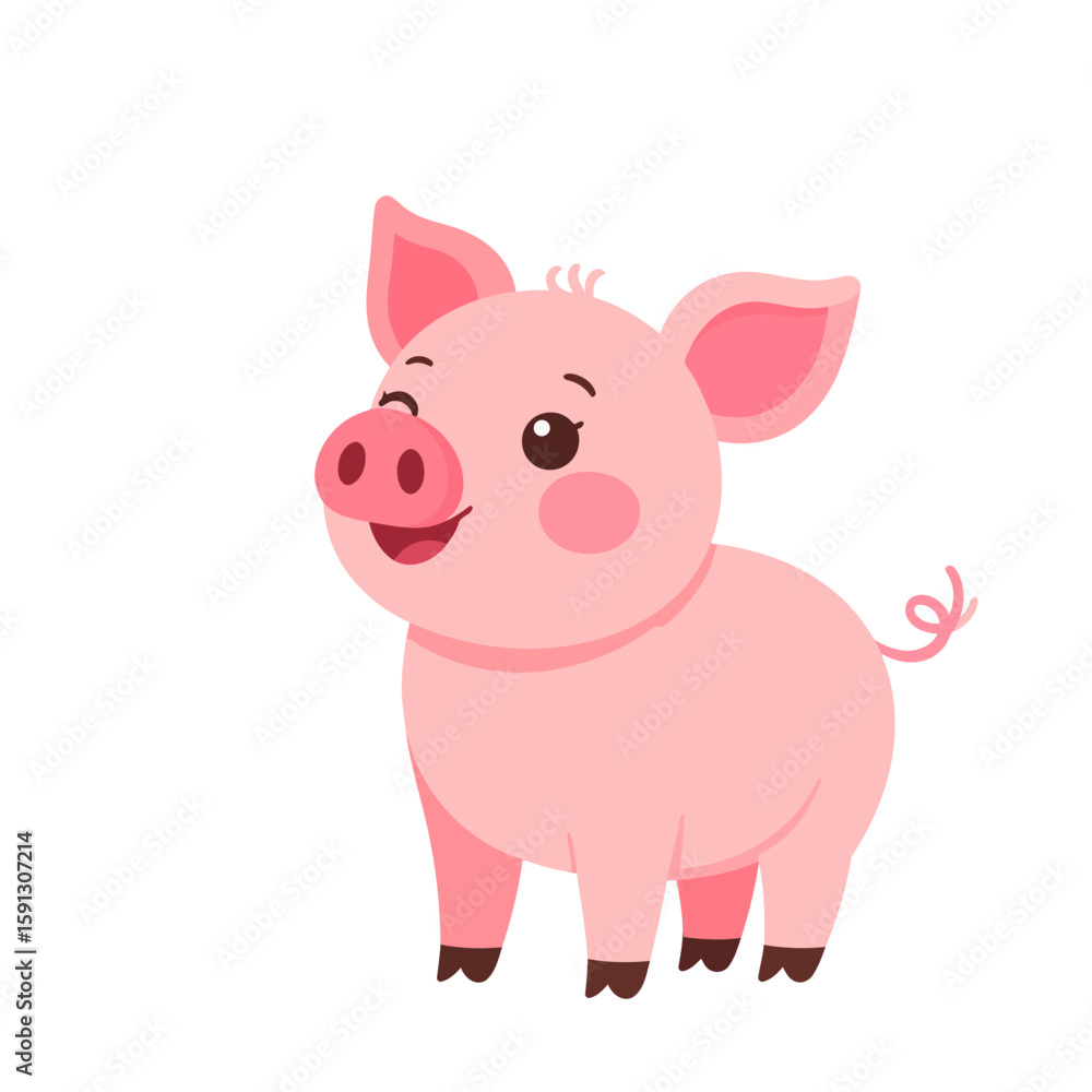 Adorable pink cartoon piglet with a happy smile, rosy cheeks, and a curly tail. Adorable pink cartoon piglet with a happy smile, rosy cheeks, and a curly tail.