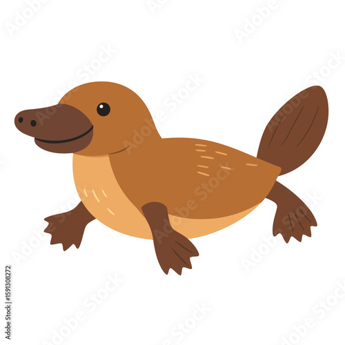 Cute cartoon platypus with a duck-like bill and webbed feet, swimming happily.