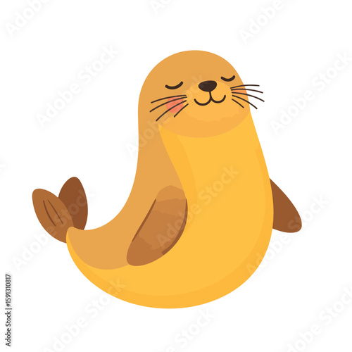 Adorable cartoon seal pup with a serene smiling expression, closed eyes, and a heart-shaped tail.