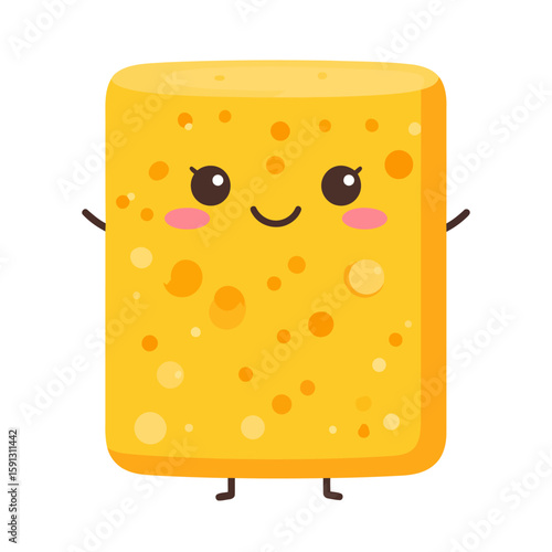 Cute kawaii cheese block character with a happy smiling face and rosy cheeks.
