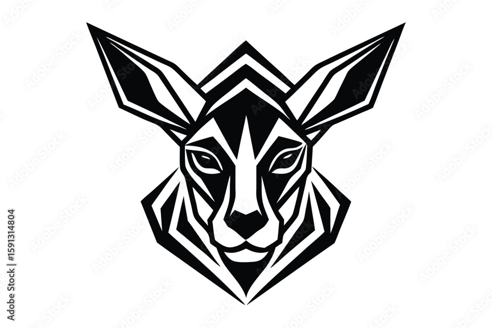 Fototapeta premium Striking black and white presents a stylized kangaroo head in bold geometric form