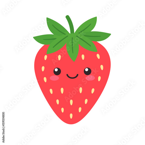 Cute smiling kawaii strawberry character with big eyes and rosy cheeks.