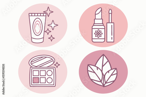 Four circular icons with beauty and nature themes makeup