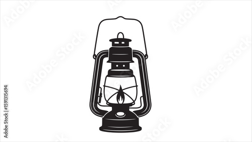Vintage Style Kerosene Lantern Black and White Vector Clipart Retro Oil Lamp Icon