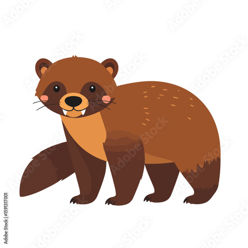 Cute cartoon brown marten with a dark face mask, rosy cheeks, and small fangs.