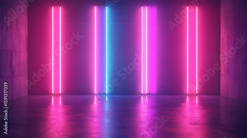 Wallpaper Mural Neon lights illuminating empty room Torontodigital.ca