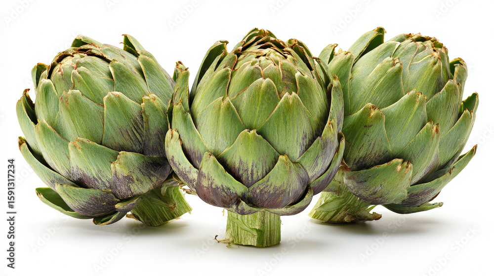 Fototapeta premium Studio image of fresh whole artichokes on a white background