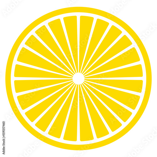 A bright yellow, stylized lemon slice graphic with radial segments and a circular shape.