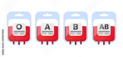 Blood Bag Vector Set – O, A, B, AB Types for Medical and Donation Use