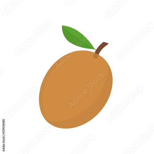 Whole brown sapodilla fruit with a single green leaf, presented as a simple flat vector icon.