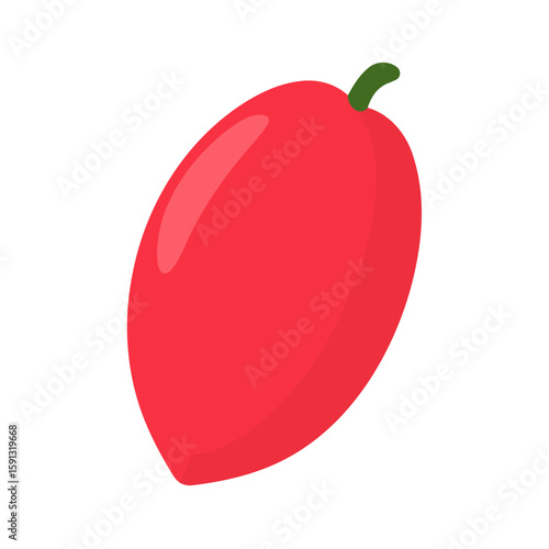 Vibrant red rosehip berry illustration with a smooth, glossy surface and a small green stem.