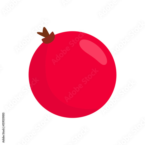 A vibrant red, round pomegranate fruit icon with a glossy highlight and a simple brown calyx.