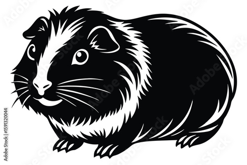 Black and white guinea pig design shows the animal with defined features and rounded shape