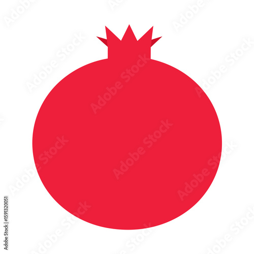 Vibrant red pomegranate fruit silhouette with a spiky crown, presented as a minimalist graphic icon.