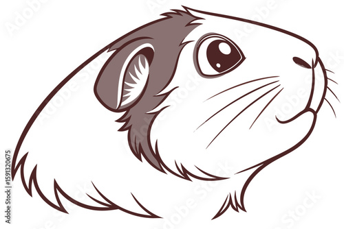 Cartoon guinea pig with brown markings looks curious and adorable in simple outline