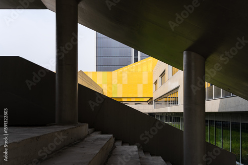 The exterior of modern buildings, photographed on the streets of the city