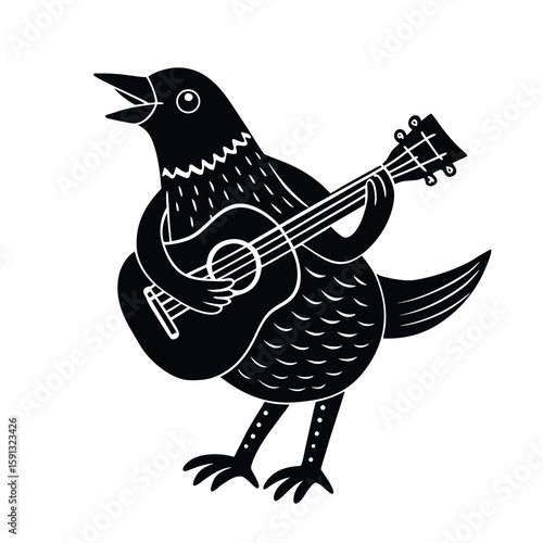 Skylark Silhouettes on A skylark playing guitar  on white background