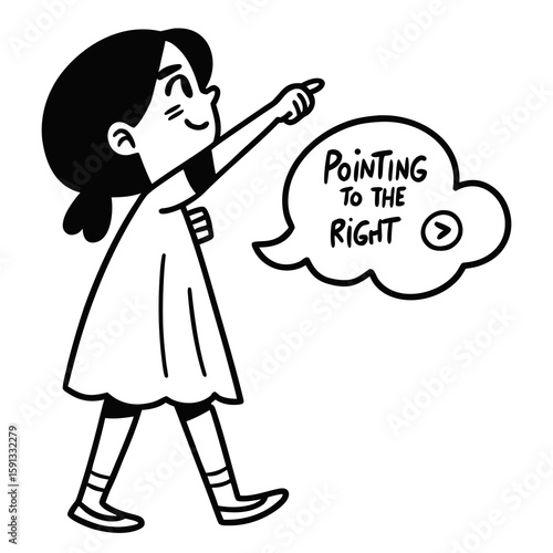 Girl pointing out right 