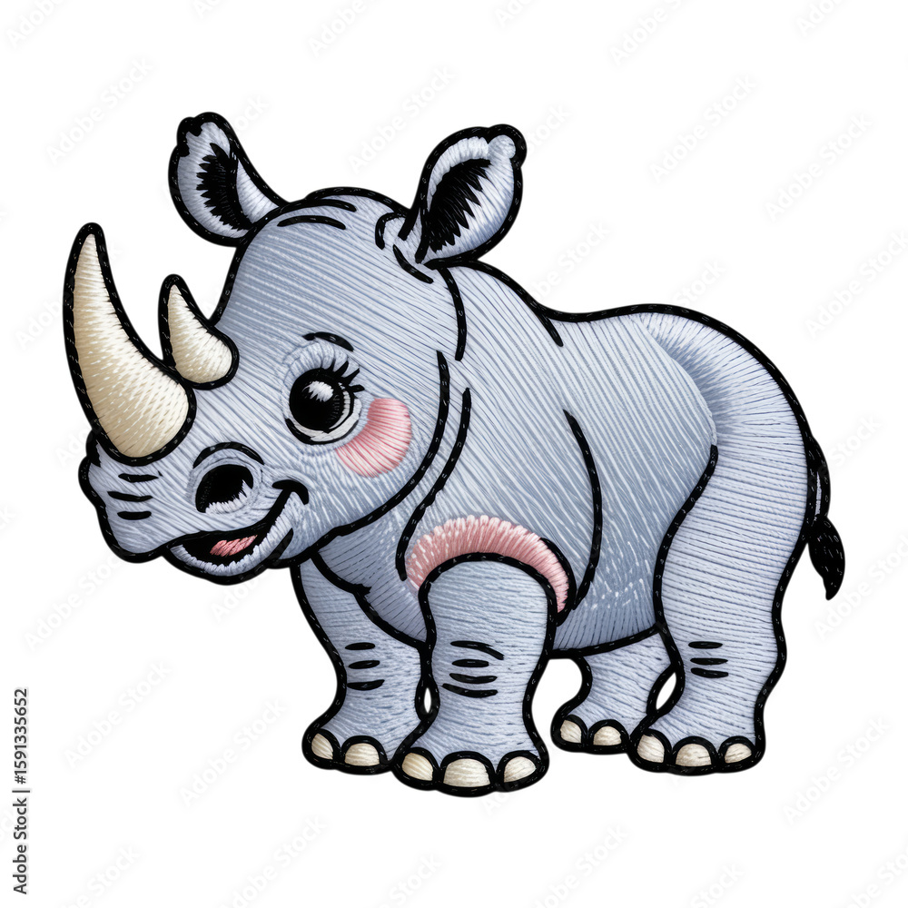 Fototapeta premium Cute baby rhinoceros with pink blush cartoon illustration