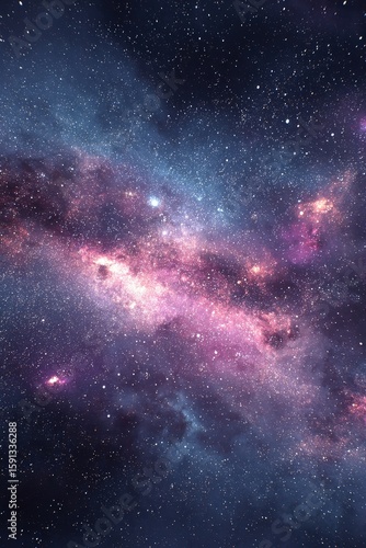 Vast Deep Space Galaxy with Vibrant Pink Blue Stars and Nebulae in Cosmic Night Sky