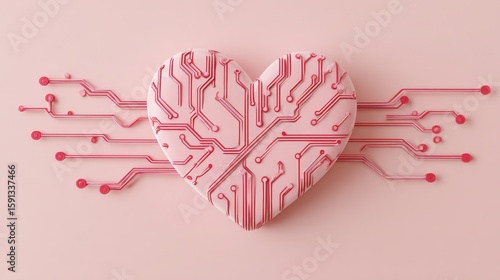 Minimalist AI Central Core With Heart Design on Pink Background