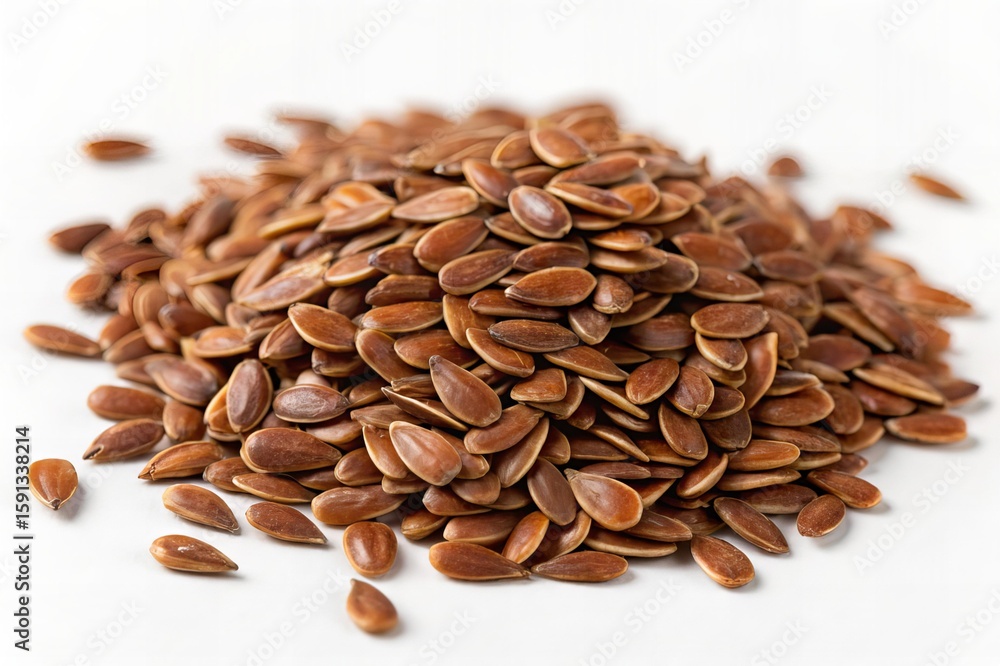 Brown Flaxseeds Pile on White Studio Background Brown Flaxseeds Pile on White Studio Background