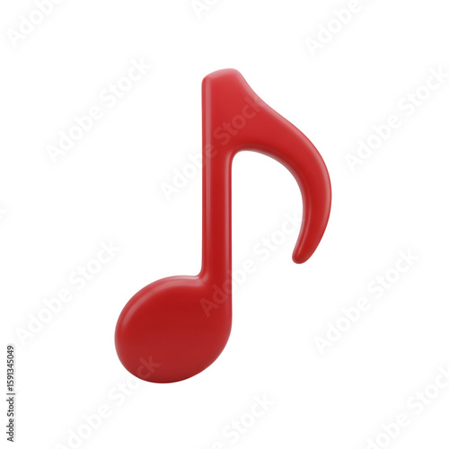 3d music note, 3d icon of a red musical eighth note isolated on a transparent background