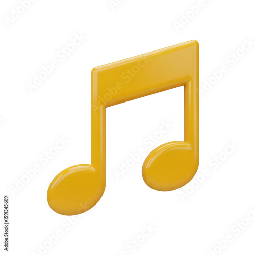 3d music note, 3d icon of a shiny yellow eighth note isolated on transparent background