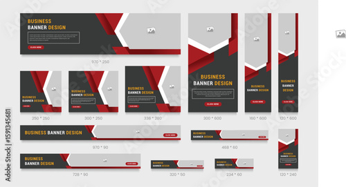 Web banners ad template. Abstract banner design web template set. Horizontal header web banner design. Editable social media post and cover design.