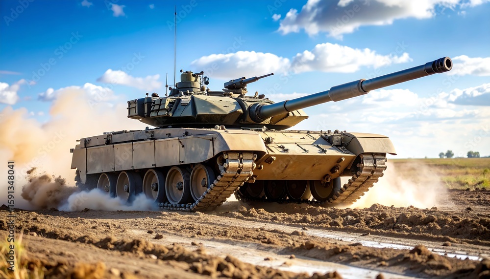 Military tank in motion Military tank in motion