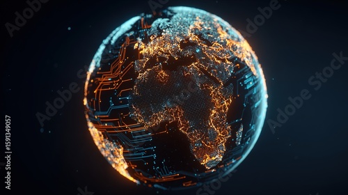 Fototapeta Naklejka Na Ścianę i Meble -  Neon circuit network around planet Earth
