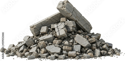 Foto Pile of large cracked gray stones and rubble isolate broken debris construction