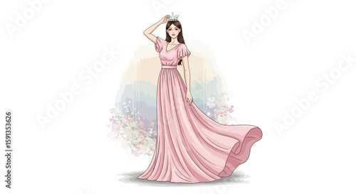 Graceful Princess in a Delicate Pink Gown with a Crown