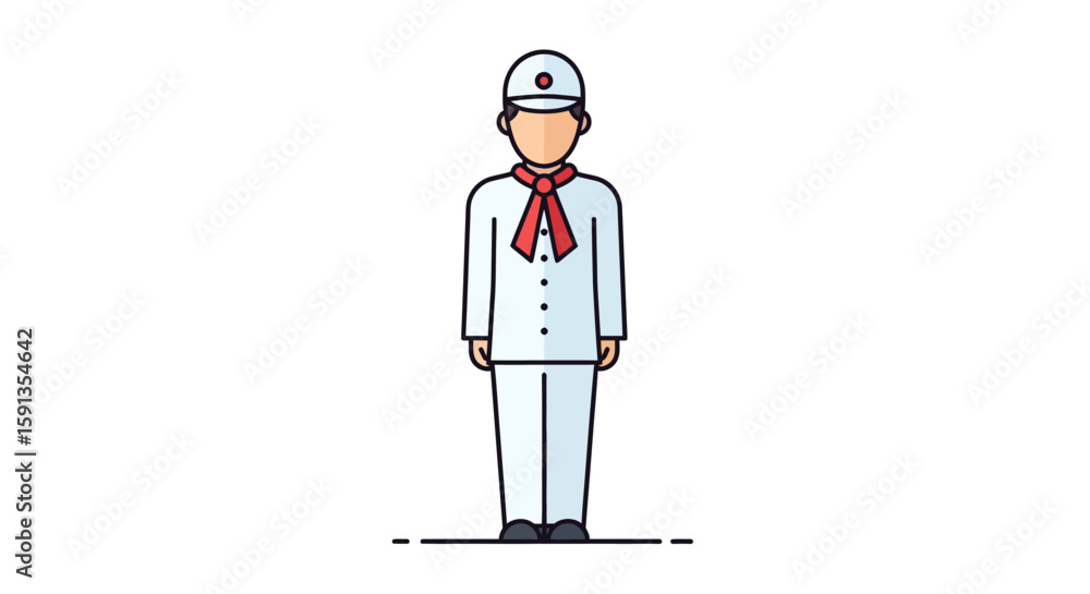 Illustrated Person in White Uniform and Red Necktie Illustrated Person in White Uniform and Red Necktie