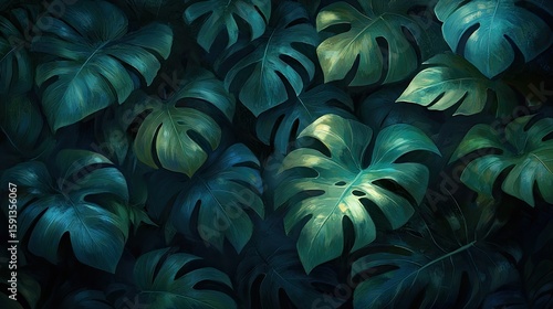 Wallpaper Mural Lush tropical leaves, dark green, vibrant Torontodigital.ca