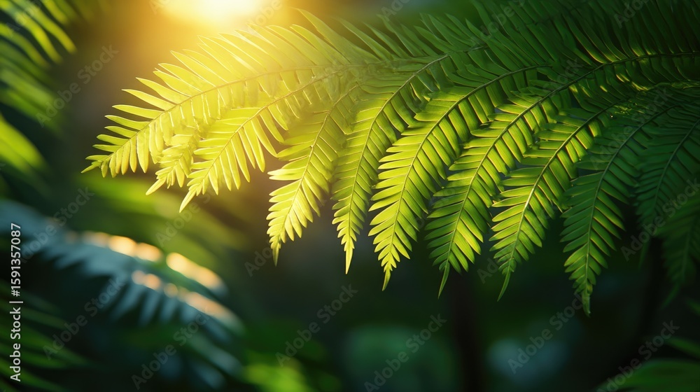 Fototapeta premium Sunlight filtering through lush fern fronds