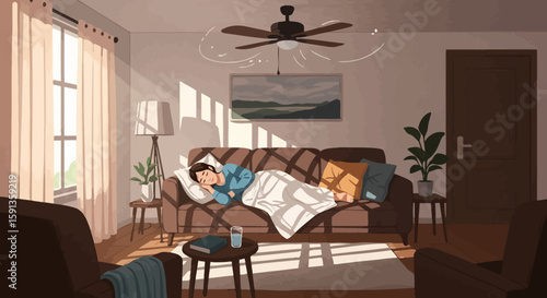 Peaceful Afternoon Nap in a Cozy Living Room