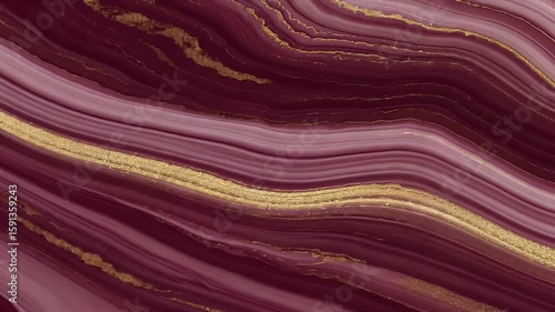 Abstract burgundy and gold fluid art motion background with marble texture effect