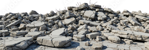 Tablou pe pânză A pile of broken concrete debris with visible rebar cracked slabs and rubble iso