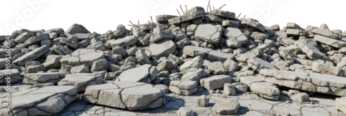 Panel kuchenny z motywem A pile of broken concrete debris with visible rebar cracked slabs and rubble isolated for