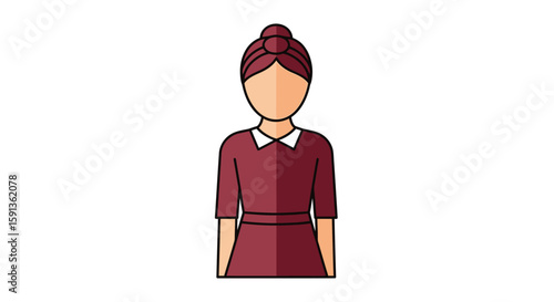 Stylized Woman with Faceless Design and Burgundy Dress with White Collar