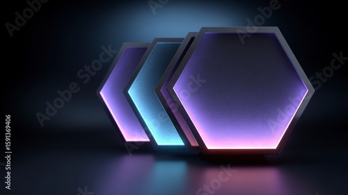 Wallpaper Mural Three luminous hexagonal shapes in a row with gradient lighting geometry Torontodigital.ca