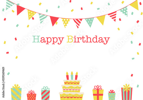 バースデーカード_誕生日パーティー背景（ヨコ） happy birthday