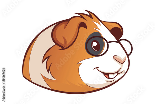 Cheerful guinea pig with glasses smiles with its buck teeth prominently displayed happily