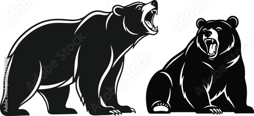 Roaring Wildlife Captivating Bear Illustrations with Powerful Presence and Natural Aggression 