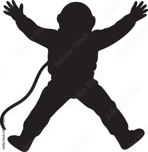 Vector Black Astronaut Silhouette in Weightless Space Pose with Outstretched Arms and Clean Design