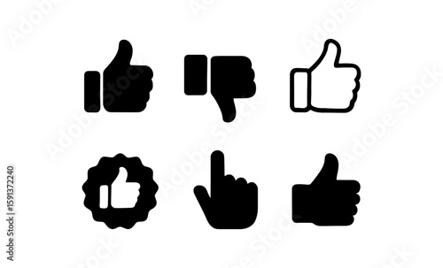 Thumbs up and down symbols set in minimalist silhouette style