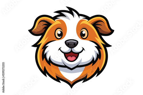 Cheerful cartoon dog head shows its shiny teeth and smiling face happily