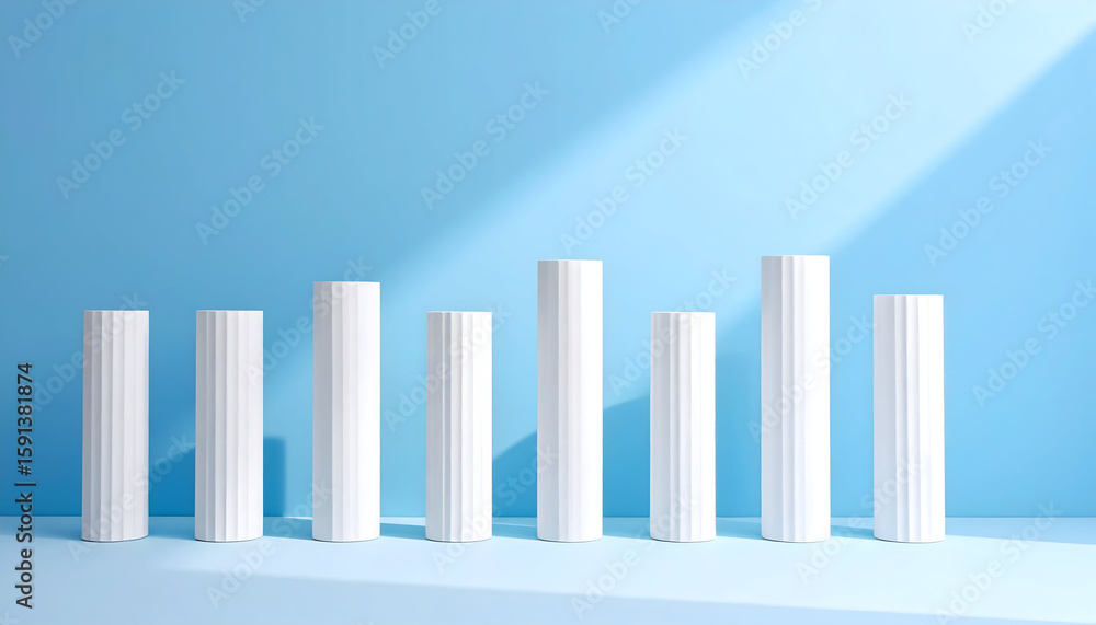 White Fluted Pillars on Blue Background White Fluted Pillars on Blue Background