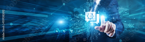 IT Consultant touch with global on structure IT Consulting model, solving problems, digitalization, strategy, systems, innovation, integration, risk, and transformation.